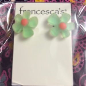 NWT Francesca’s lime green and pink flower stud earrings